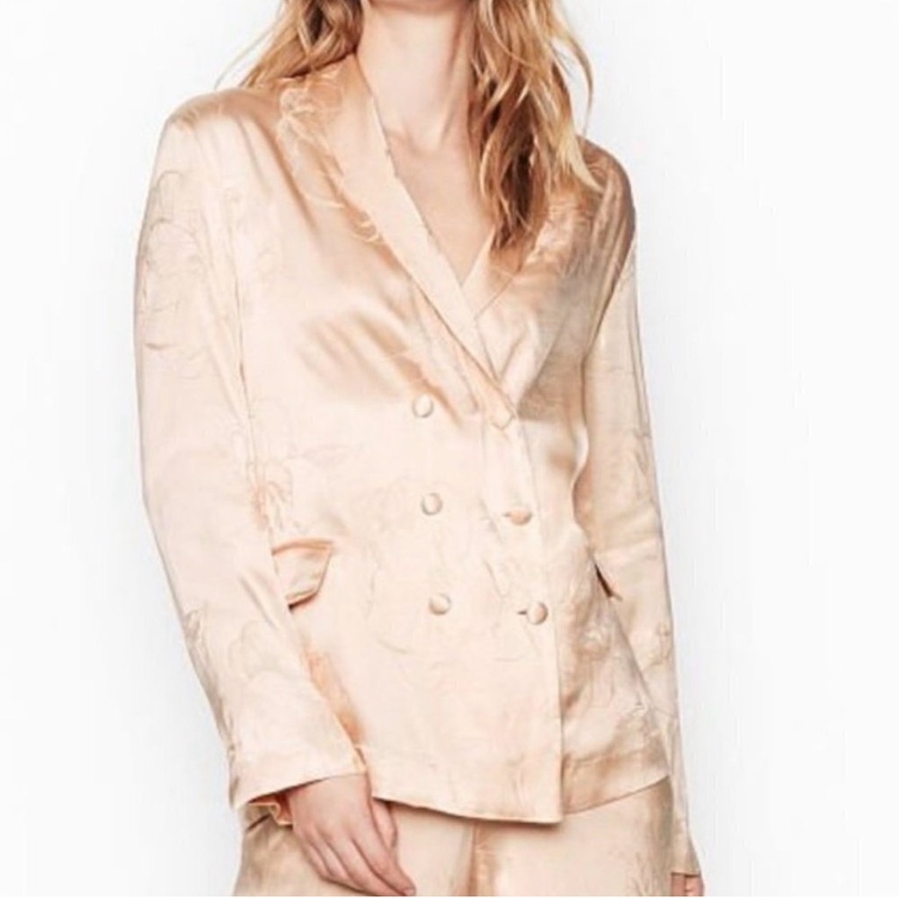 Victoria's Secret Dream Satin Blush Double-Breasted Pink Floral Blazer Size S
